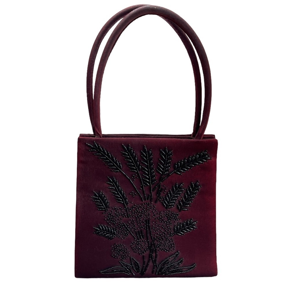 Vntg 90s Velvet Maroon Small Purse Embroidered Clueless Goth Long Straps